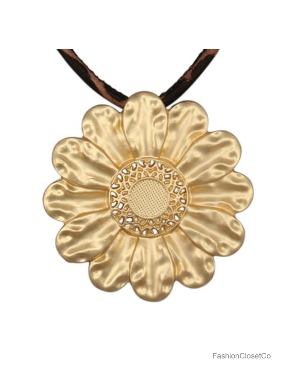 Boho Cord Pendant Necklace Faux Leather Long Silver-Tone Statement